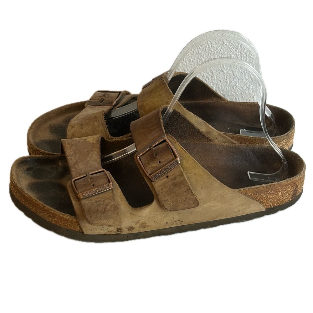 Birkenstock Arizona tan genuine leather sandals men’s size 10 women’s 12 EU 43